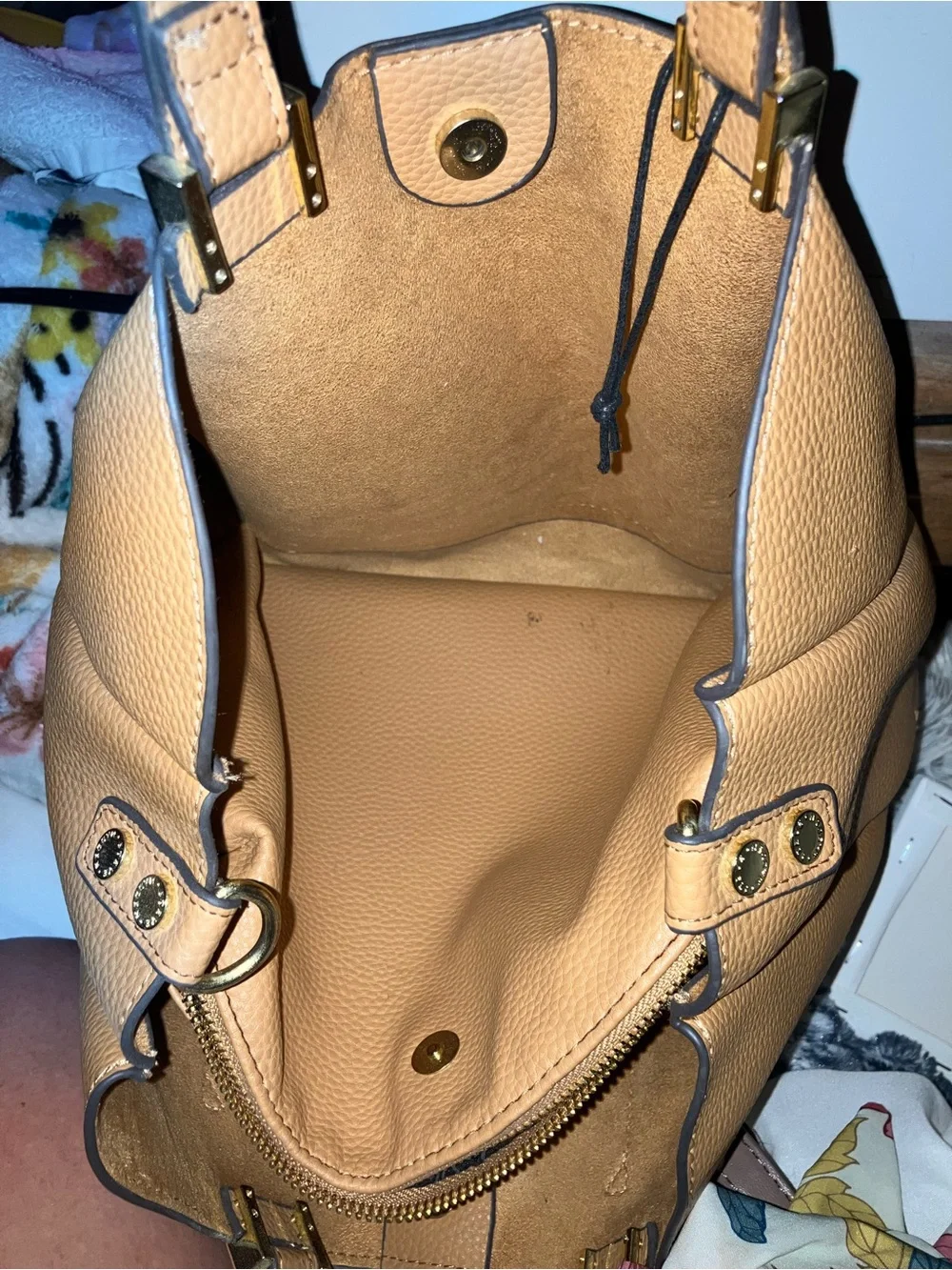 Steve Madden Tan Pebbled Tote with Floral Accent Scarf
